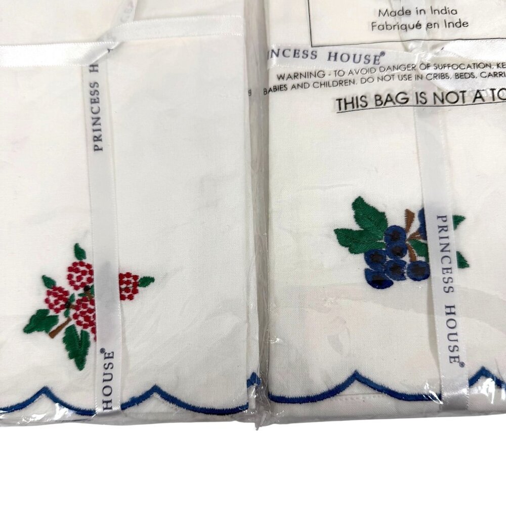 PRINCESS HOUSE Embroidered Raspberry Blueberries Hand Towels Set Of 2 Cotton NEW
